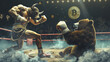 Bull and bear in boxing match. bitcoin concept