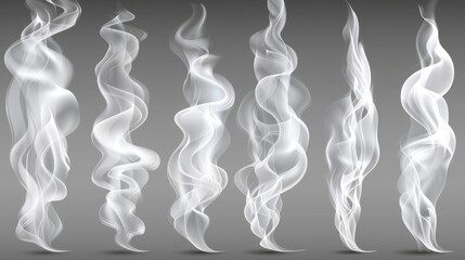 Aufkleber - Modern collection of realistic white smoke steam, realistic waves of steam from coffee, tea, cigarettes, hot food,... Fog and mist effect.