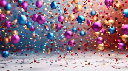 Canvas Print - It looks like shiny confetti is falling realistically. New Year, birthday, design element of Valentine's Day. Confetti fall on transparent background.