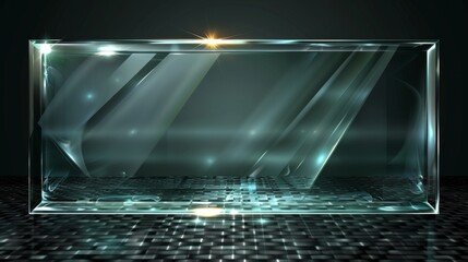 Poster - Set of transparent glass plates with glares and lights. Realistic transparent glass window in a rectangle frame. Modern illustration.