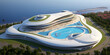 Futuristic architecture with pools and sea view
