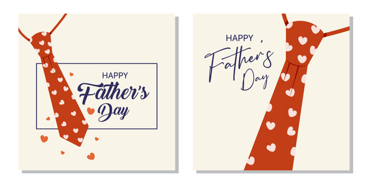  Happy Father's Day card set with red tie and hearts.