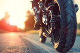 sportbike, close up view on the road, biker and motorcycle season