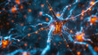 Abstract close up neurons cells presentation. Synapses and axones transmitting electrical signals. concept of electrical signal transport, neural system.