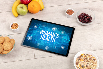 Wall Mural - Tablet Pc with fruits, healthy concept concept