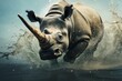 Unexpected Rhinoceros splashes. Animal horn wild. Generate Ai