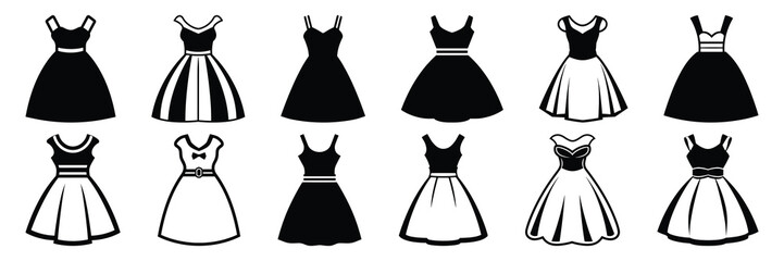 Woman dress fashion silhouettes set, large pack of vector silhouette design, isolated white background