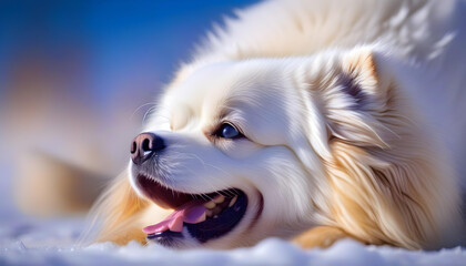 Wall Mural - A close-up photo of a Pyrenean mountain dog with a deformed face and intense expression