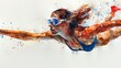 Abstract watercolor painting of a swimmer woman