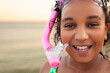 African American Girl on a Beach with Goggles and Snorkel
