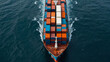 webinar banner, Aerial top view of cargo maritime ship with contrail in the ocean ship carrying container and running for export  concept technology freight shipping by ship