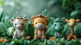 Fototapeta Pokój dzieciecy - 3D cartoon animal characters in the natural forest. Looks happy living together.