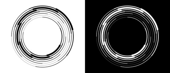 Wall Mural - Abstract background with lines in circle. Art design spiral as logo or icon. A black figure on a white background and an equally white figure on the black side.