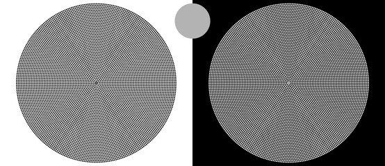 Aufkleber - Modern abstract background. Halftone dots in circle form. Spiral logo, icon or design element. Black dots on a white background and white dots on the black side.