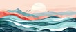 Paint illustration abstract ocean wave and mountain