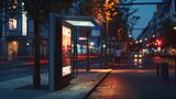 Fototapeta Londyn - Bus stop with mockup advertising at night