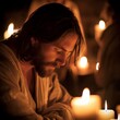 Jesus in a realistic candlelit room praying deeply conveying a sense of spiritual intimacy and devotion 920