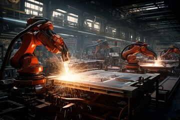 Poster - Efficient Robotic welding. Digital manager interface. Generate Ai