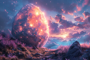 Wall Mural - egg clouds with sunrise in the mountains landscape background
