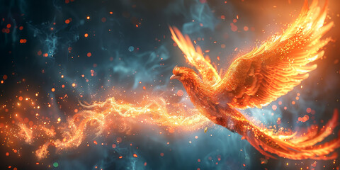 Wall Mural - Fire bird phoenix isolated on black