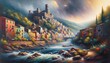 Oil Painting of Bosa, Italy