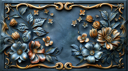 Wall Mural - metal plate with rivets flowers ornament 