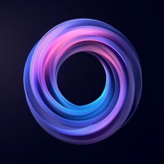 Poster - A picture of a round pink and blue swirl, spiral effect on black background, 3D circle shape, wavy ring purple and cyan, glowing and shiny, equalizer effect png, AI generated.