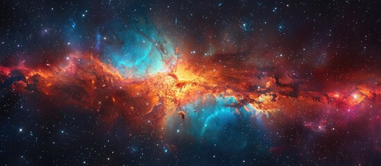 Wall Mural - A mesmerizing electric blue galaxy sparkles in the middle of the night sky, blending with drifting clouds to create a stunning cosmic landscape full of gas and mystery