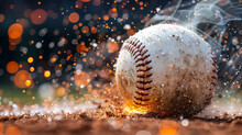 Baseball On The Infield Chalk Line. Ball Of Baseball On The Lawn. Baseball On The Pitchers Mound. Close-up Of A Baseball. New Baseball Ball On Red Track Rubber. Baseball On Home Plate Of Dirt Baseball