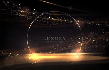 Wall Mural - Dark illustration with shiny tinsel, golden oval frame.