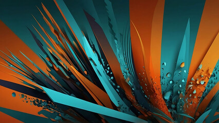Aufkleber - green and orange abstract background. Colorful gradiant with smooth flat geometric shapes. Web banner. Digital graphic elements. High end 4K wallpaper. 3D render.