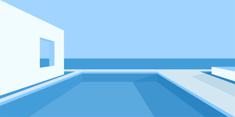 Cool Minimalistic Absract Flat Style Terrace Sea Or Ocean Vector Landscape Illustration Background