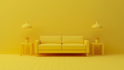 Poster - Yellow interior of living concept with wall and floor. Empty space for products presentation or text for advertising. 3d rendering