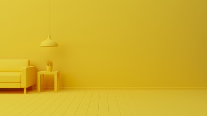 Poster - Yellow interior of living concept with wall and floor. Empty space for products presentation or text for advertising. 3d rendering