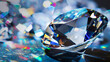 Shimmering faceted diamond on a reflective surface
