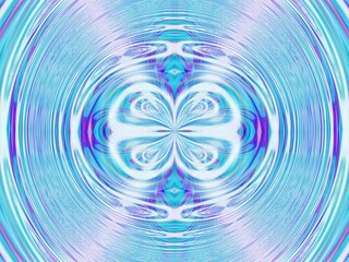 Poster - Abstract graphic background with effect of waves, water, blur, rays, and swirl, symmetrical pattern and movement in pastel colors of turquoise, white and pink. Topics: wallpaper, abstraction, pattern
