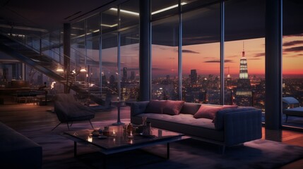 Poster - Generative AI Exclusive penthouse suite with a private elevator and rooftop access.
