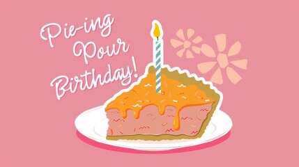 Poster - A slice of pie with a candle on it and the words Pieing Pour Birthday written below it
