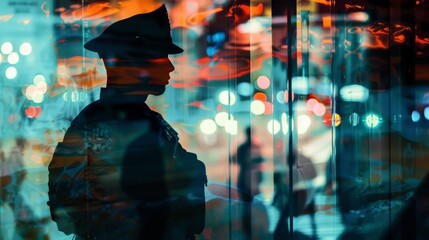 Poster - A man standing in front of a window, the image is blurred. He appears to be gazing outside, his silhouette visible against the bright background of the window.