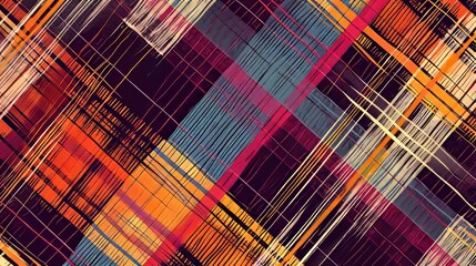 Poster - Generative AI Tiny repeating plaid textile pattern, intricate lines, rich colors, seamless design, detailed linework