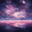 A black sky pink background light water and stars