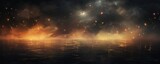 Fototapeta Niebo - A black sky tan background light water and stars