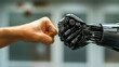 © Nemanja - Human vs robot fists, face to face competition concept. Man against the AI artificial intelligence cyborg machine technology war for the future of the humanity and employment. Industry automation