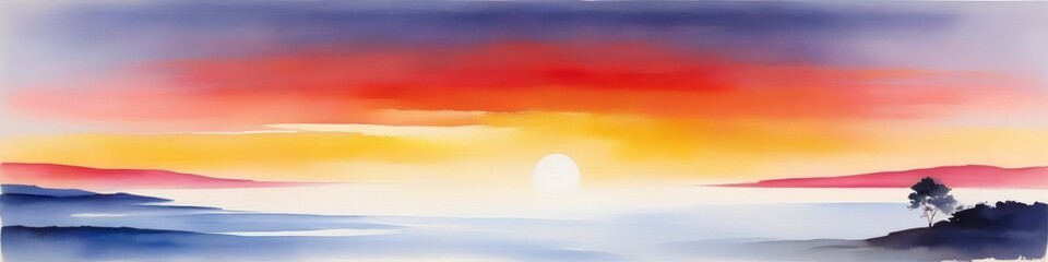 Wall Mural - Abstract watercolor blurred landscape in yellow and orange on white background. Abstract background for design, space for text.