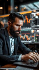 Poster - focused business professional leveraging technology for triumph