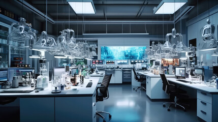 Wall Mural - modern science laboratory interior with research desks and analytic