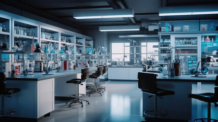 Wall Mural - modern science laboratory interior with research desks and analytic