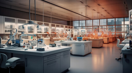 Wall Mural - modern science laboratory interior with research desks and analytic