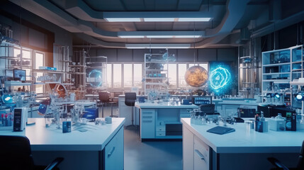 Wall Mural - modern science laboratory interior with research desks and analytic