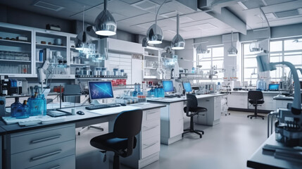 Wall Mural - modern science laboratory interior with research desks and analytic